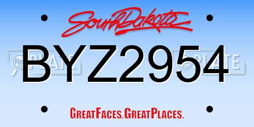 BYZ2954 South Dakota License Plate