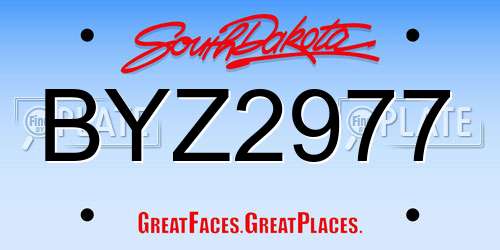 BYZ2977 South Dakota License Plate