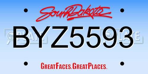 BYZ5593 South Dakota License Plate
