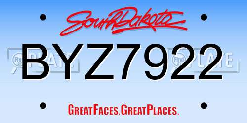 BYZ7922 South Dakota License Plate