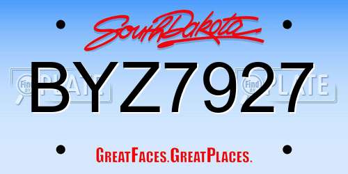 BYZ7927 South Dakota License Plate
