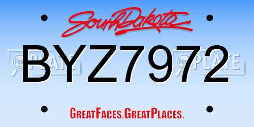 BYZ7972 South Dakota License Plate