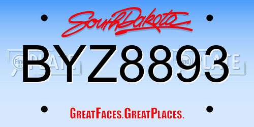 BYZ8893 South Dakota License Plate
