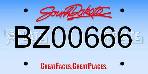 BZ00666 South Dakota License Plate