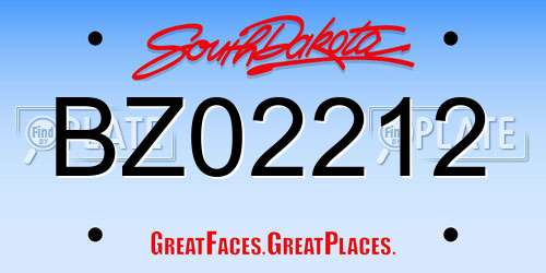 BZ02212 South Dakota License Plate