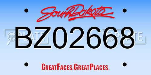 BZ02668 South Dakota License Plate