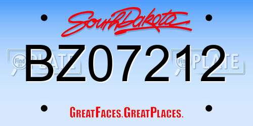 BZ07212 South Dakota License Plate