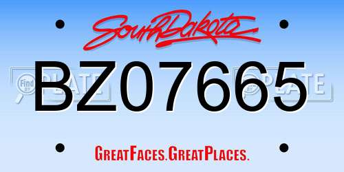 BZ07665 South Dakota License Plate