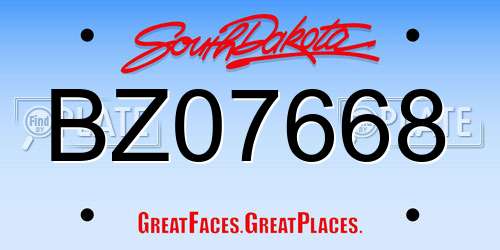 BZ07668 South Dakota License Plate