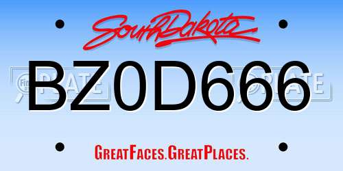 BZ0D666 South Dakota License Plate