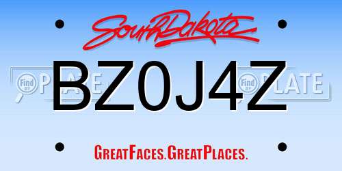BZ0J4Z South Dakota License Plate