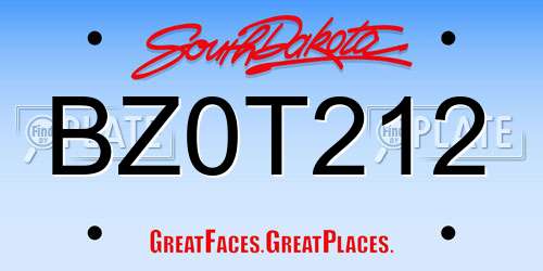 BZ0T212 South Dakota License Plate