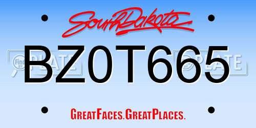 BZ0T665 South Dakota License Plate