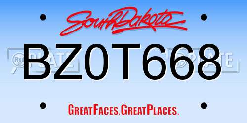 BZ0T668 South Dakota License Plate