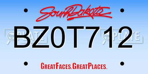 BZ0T712 South Dakota License Plate