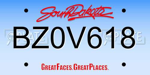 BZ0V618 South Dakota License Plate