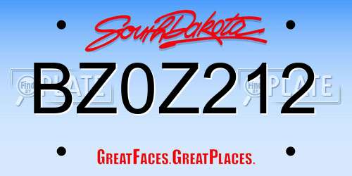 BZ0Z212 South Dakota License Plate
