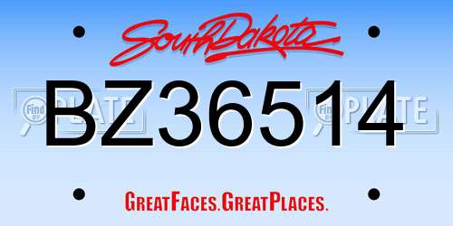 BZ36514 South Dakota License Plate