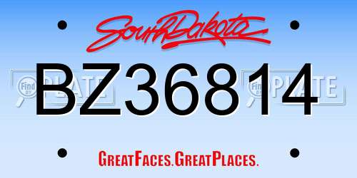 BZ36814 South Dakota License Plate
