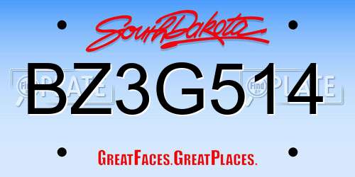 BZ3G514 South Dakota License Plate