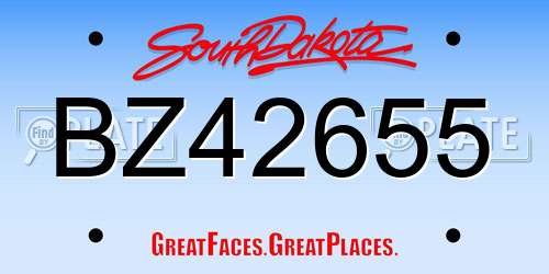 BZ42655 South Dakota License Plate