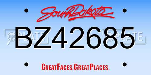 BZ42685 South Dakota License Plate