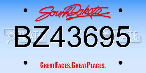 BZ43695 South Dakota License Plate