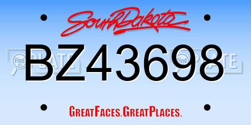 BZ43698 South Dakota License Plate