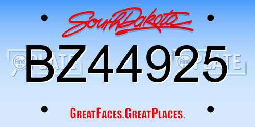 BZ44925 South Dakota License Plate