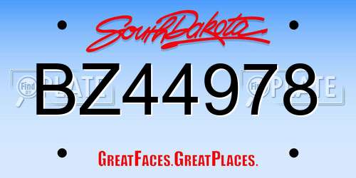 BZ44978 South Dakota License Plate
