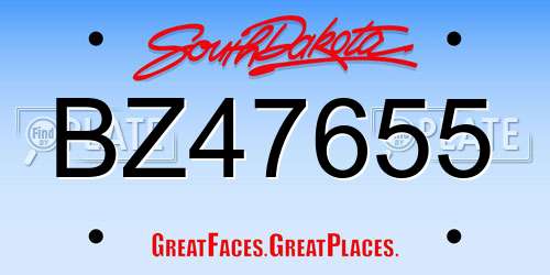 BZ47655 South Dakota License Plate