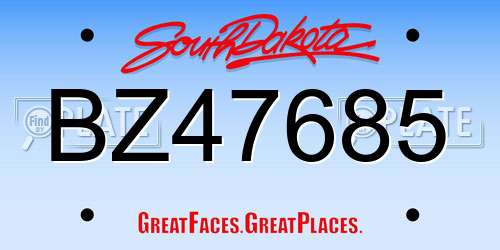 BZ47685 South Dakota License Plate