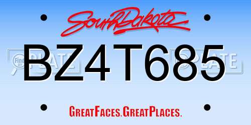 BZ4T685 South Dakota License Plate