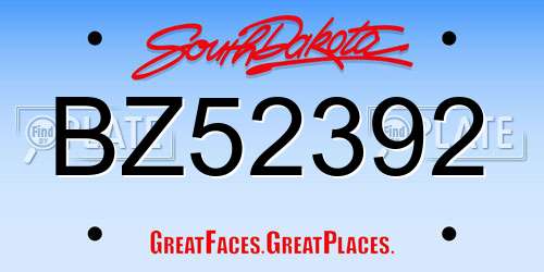 BZ52392 South Dakota License Plate