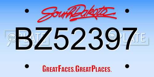 BZ52397 South Dakota License Plate