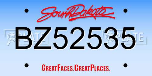 BZ52535 South Dakota License Plate