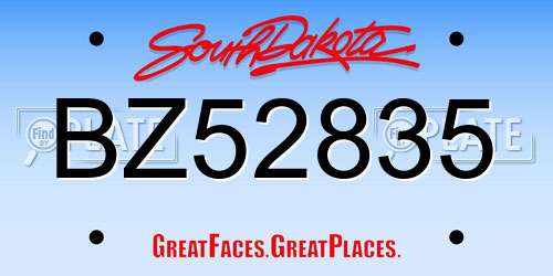 BZ52835 South Dakota License Plate