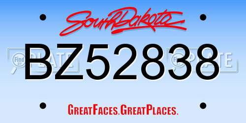 BZ52838 South Dakota License Plate