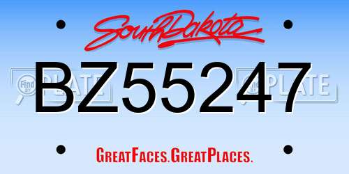 BZ55247 South Dakota License Plate