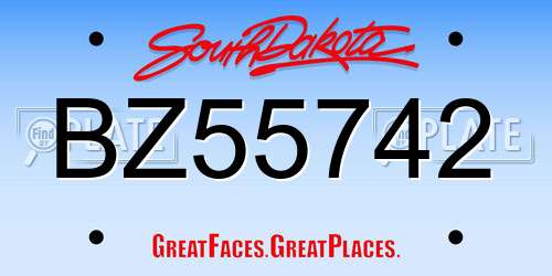BZ55742 South Dakota License Plate