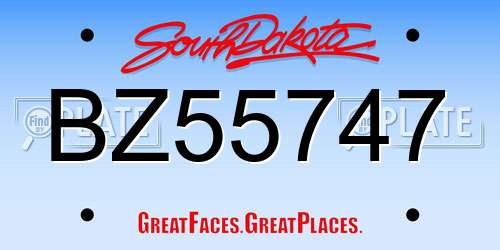BZ55747 South Dakota License Plate