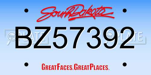 BZ57392 South Dakota License Plate