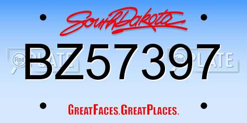 BZ57397 South Dakota License Plate