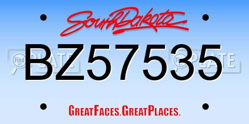 BZ57535 South Dakota License Plate