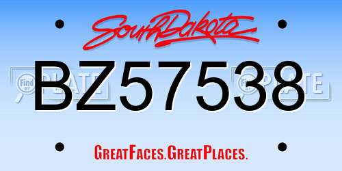 BZ57538 South Dakota License Plate