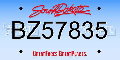 BZ57835 South Dakota License Plate