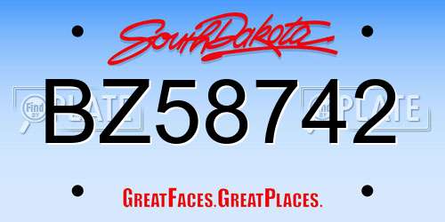 BZ58742 South Dakota License Plate