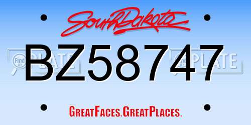 BZ58747 South Dakota License Plate