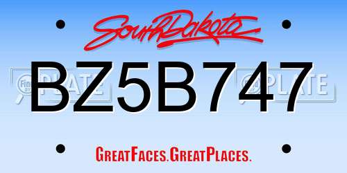 BZ5B747 South Dakota License Plate
