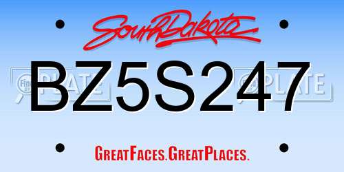 BZ5S247 South Dakota License Plate